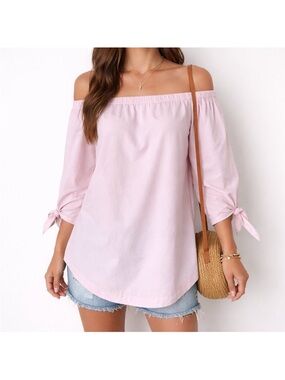 Free People Blush Pink Off-Shoulder Tie-Sleeve Top